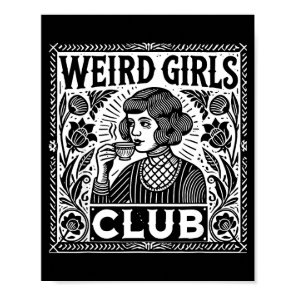 Weird Girls Club Vintage Linocut Retro Introvert A Poster