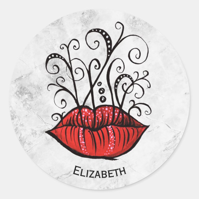 Weird Gothic Lips Tattoo Oddity Name Classic Round Sticker (Front)