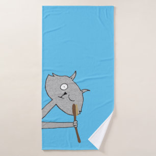 Weird Gray Cat  Bath Towel Set