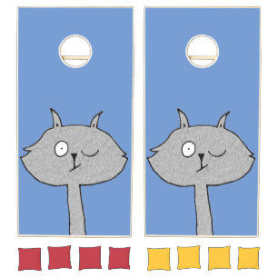 Weird Gray Cat  Cornhole Set