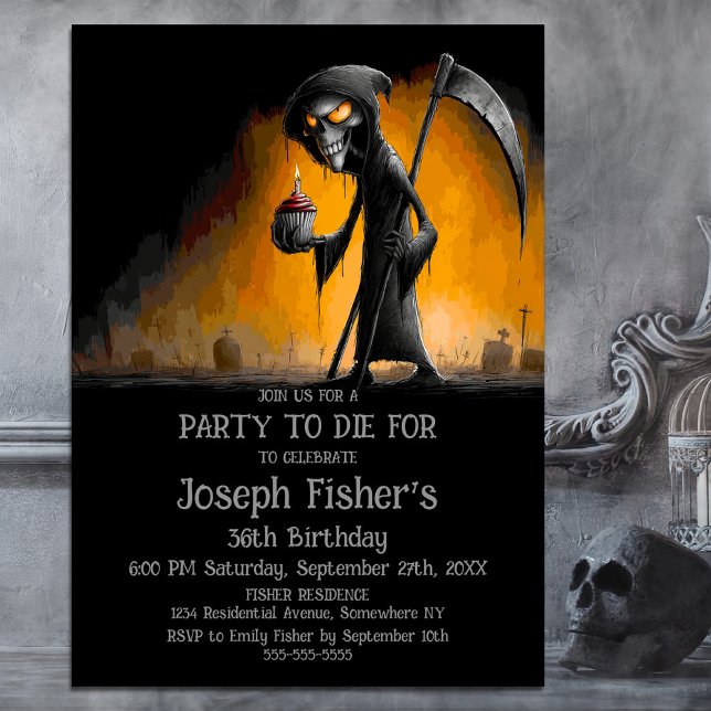 Weird Grim Reaper with Cupcake Birthday Party Invitation (Creator Uploaded)