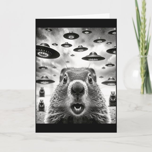 Weird Groundhogs Selfie With Alien Ufo Funny Groun Card (Front)