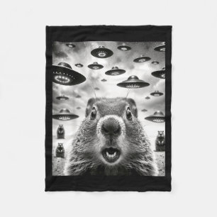 Weird Groundhogs Selfie With Alien Ufo Funny Groun Fleece Blanket