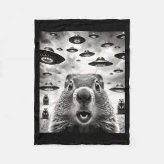 Weird Groundhogs Selfie With Alien Ufo Funny Groun Fleece Blanket