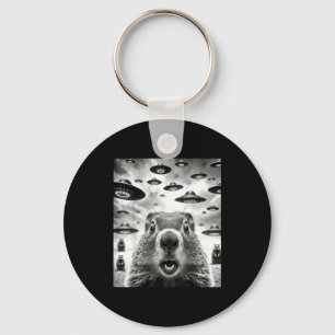 Weird Groundhogs Selfie With Alien Ufo Funny Groun Keychain