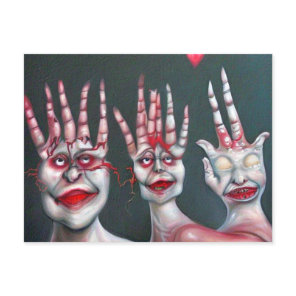 Weird Hand People Art Postcard