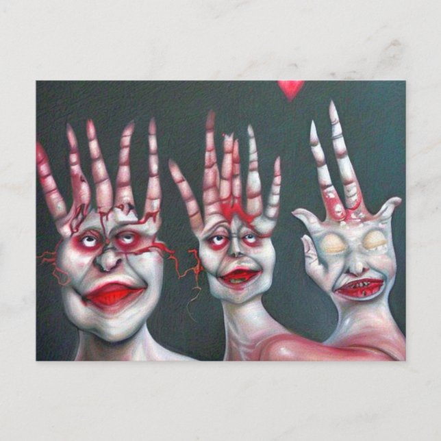 Weird Hand People Art Postcard (Front)