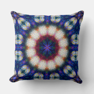Weird kaleidoscope with strong blue & red gradient throw pillow