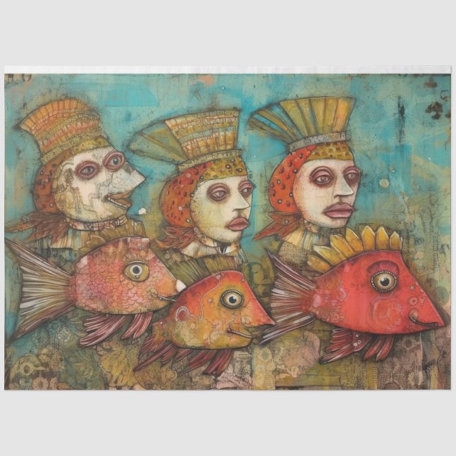 Weird Kings Men Under The Sea Collage Decoupage Tissue Paper (Front)