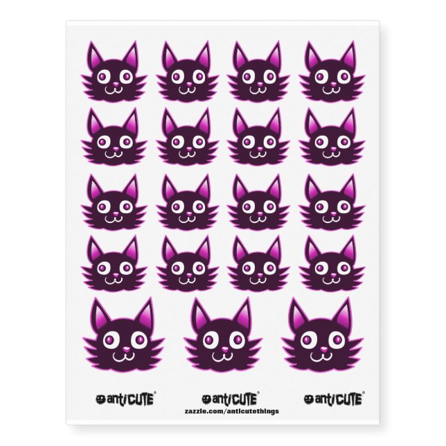 weird kitty head funny cartoon manga style temporary tattoos (Front)