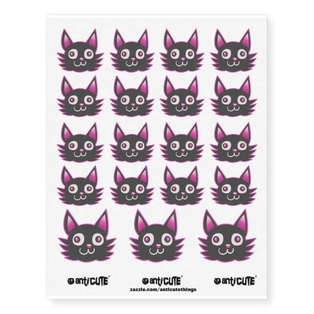 weird kitty head funny cartoon manga style temporary tattoos (Front)