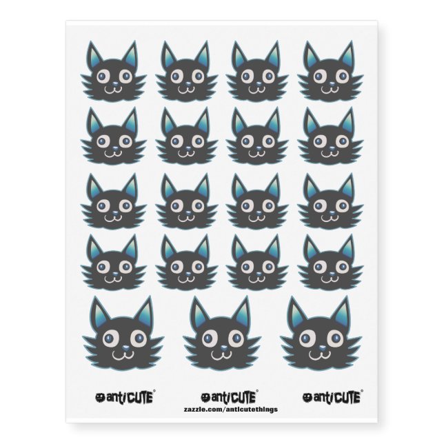 weird kitty head funny cartoon manga style temporary tattoos (Front)