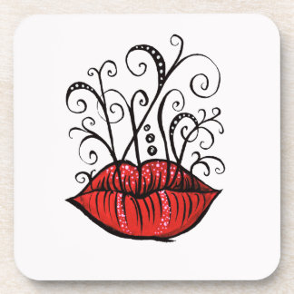 Weird Lips Ink Drawing Tattoo Style Beverage Coaster