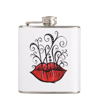 Weird Lips Ink Drawing Tattoo Style Flask