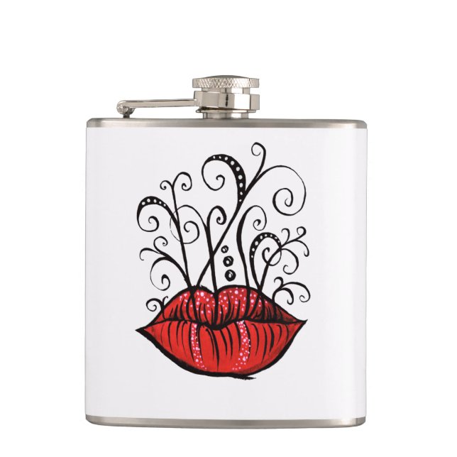 Weird Lips Ink Drawing Tattoo Style Flask (Front)
