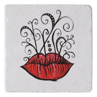 Weird Lips Ink Drawing Tattoo Style Trivet