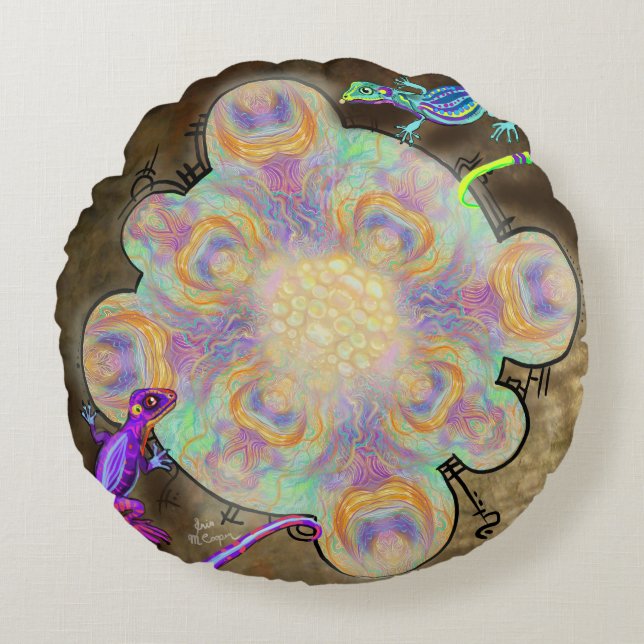 Weird Lizards Round Pillow (Front)
