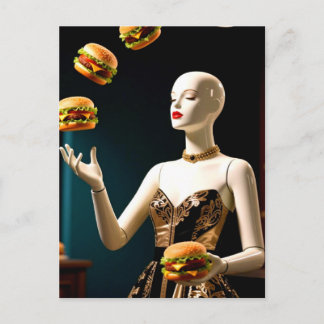 Weird Mannequin with Cheeseburgers Postcard