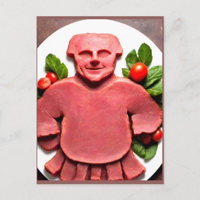 Weird Meat Man on Platter Postcard (Front)