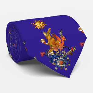 WEIRD MEDIEVAL BESTIARY,ALCHEMIST,RED DRAGON,Blue Neck Tie
