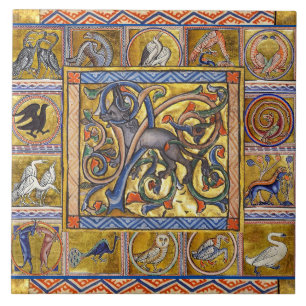WEIRD MEDIEVAL BESTIARY,ANTELOP ,FOREST ANIMALS CERAMIC TILE