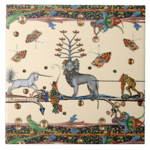 WEIRD MEDIEVAL BESTIARY,APOCALIYPTIC BEAST,UNICORN CERAMIC TILE