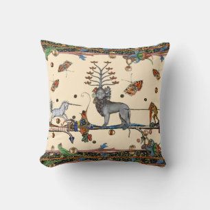 WEIRD MEDIEVAL BESTIARY,APOCALIYPTIC BEAST,UNICORN THROW PILLOW