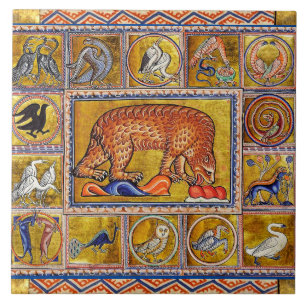WEIRD MEDIEVAL BESTIARY,BEAR,FANTASTIC ANIMALS CERAMIC TILE