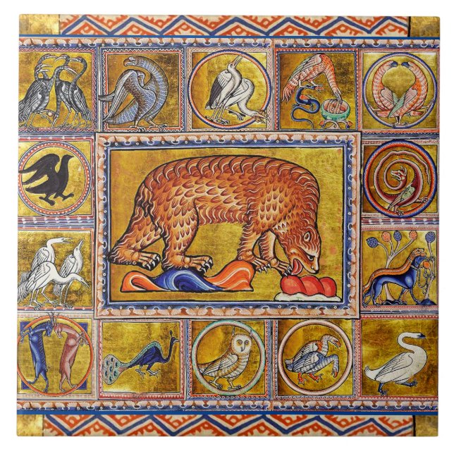 WEIRD MEDIEVAL BESTIARY,BEAR,FANTASTIC ANIMALS CERAMIC TILE (Front)