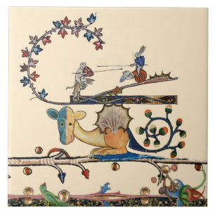 WEIRD MEDIEVAL BESTIARY Dog, Killer Rabbit,Dragon Ceramic Tile