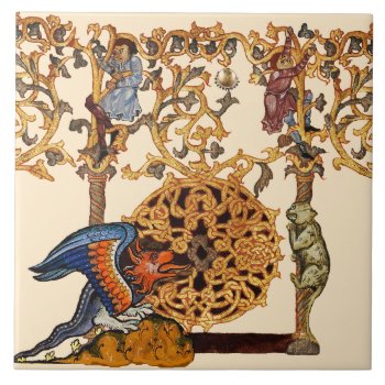 Weird Medieval Bestiary Dragon And Cat Ceramic Tile by bulgan_lumini at Zazzle