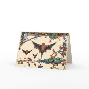 WEIRD MEDIEVAL BESTIARY,FLYING BATS FOREST ANIMALS HOLIDAY CARD