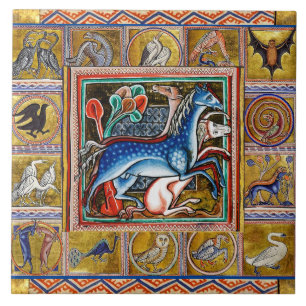 WEIRD MEDIEVAL BESTIARY,HORSES ,FOREST ANIMALS CERAMIC TILE