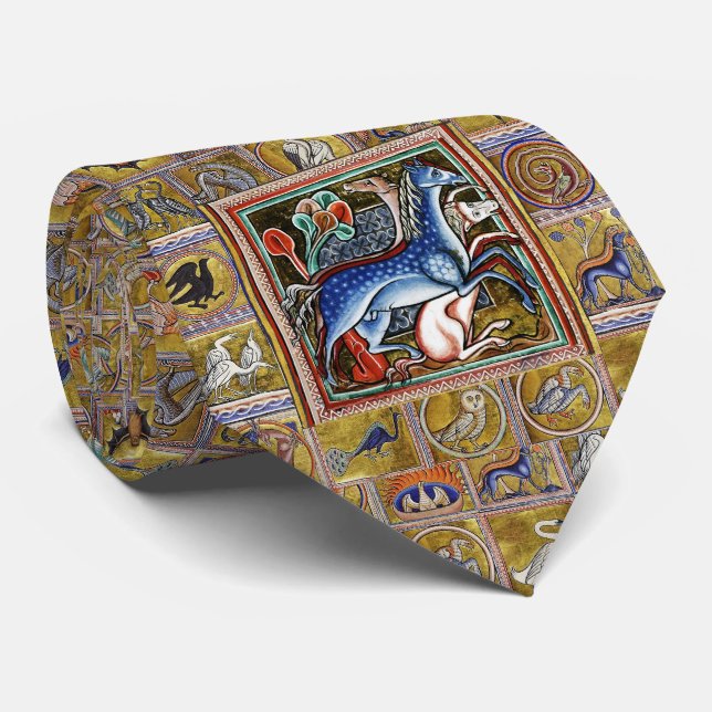 WEIRD MEDIEVAL BESTIARY,HORSES ,FOREST ANIMALS NECK TIE (Rolled)