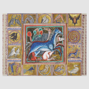 WEIRD MEDIEVAL BESTIARY,HORSES ,FOREST ANIMALS TISSUE PAPER