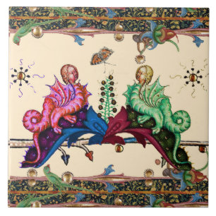 WEIRD MEDIEVAL BESTIARY Human Headed Hybrid Dragon Ceramic Tile