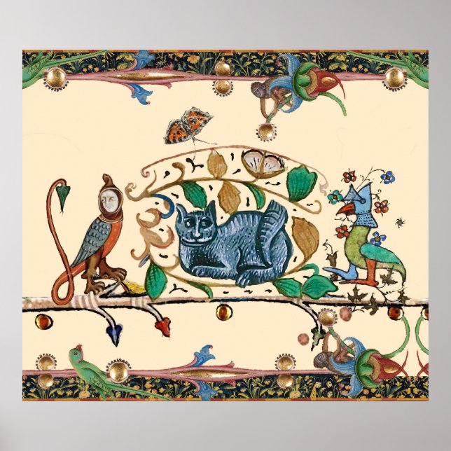 WEIRD MEDIEVAL BESTIARY HUNTER CAT,BIRD, FALCON POSTER (Front)