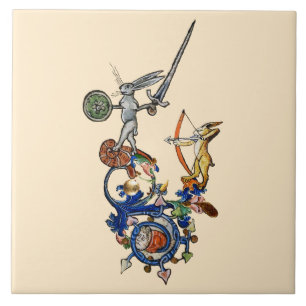 WEIRD MEDIEVAL BESTIARY,Killer Rabbits with Sword  Ceramic Tile
