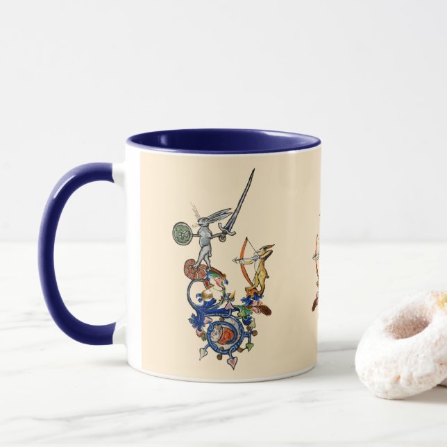 WEIRD MEDIEVAL BESTIARY,Killer Rabbits with Sword  Mug (With Donut)