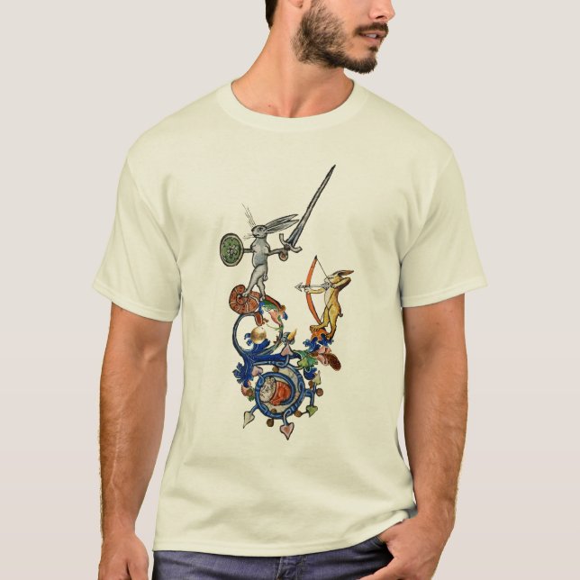 WEIRD MEDIEVAL BESTIARY,Killer Rabbits with Sword T-Shirt (Front)
