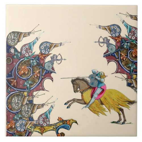 WEIRD MEDIEVAL BESTIARY Knight Fights Giant Snails Ceramic Tile