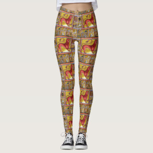 WEIRD MEDIEVAL BESTIARY,LEOPARD,FOREST ANIMALS LEGGINGS