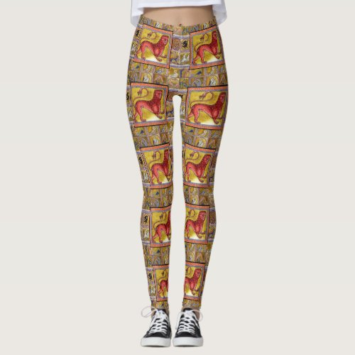 WEIRD MEDIEVAL BESTIARYLEOPARDFOREST ANIMALS LEGGINGS