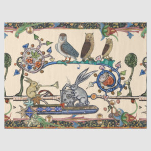 WEIRD MEDIEVAL BESTIARY MAKING MUSIC Owls ,Rabbits Tissue Paper