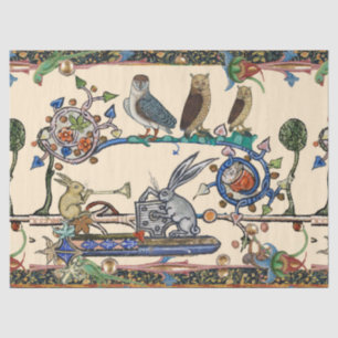 WEIRD MEDIEVAL BESTIARY MAKING MUSIC Owls ,Rabbits Tissue Paper
