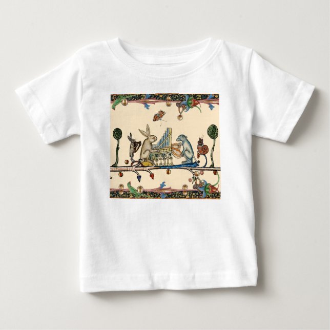 WEIRD MEDIEVAL BESTIARY MAKING MUSIC,Rabbit, Baby T-Shirt (Front)