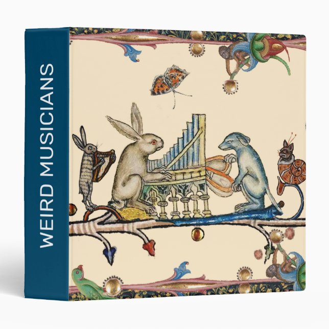 WEIRD MEDIEVAL BESTIARY MAKING MUSIC,Rabbit, Dog 3 Ring Binder (Front/Spine)