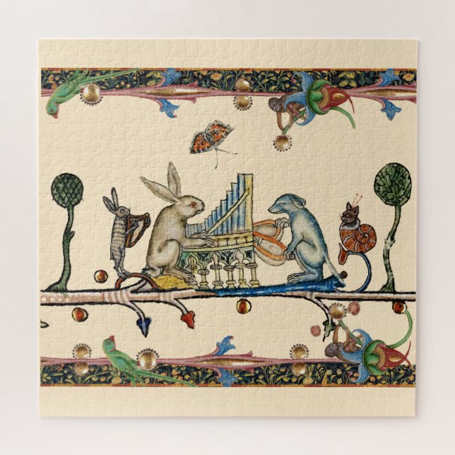 WEIRD MEDIEVAL BESTIARY MAKING MUSIC,Rabbit, Dog Jigsaw Puzzle (Horizontal)