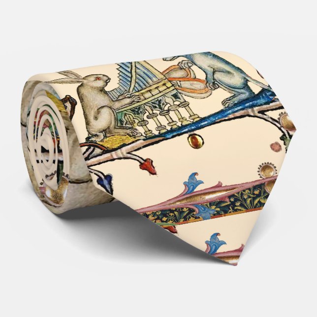 WEIRD MEDIEVAL BESTIARY MAKING MUSIC,Rabbit, Dog Neck Tie (Rolled)