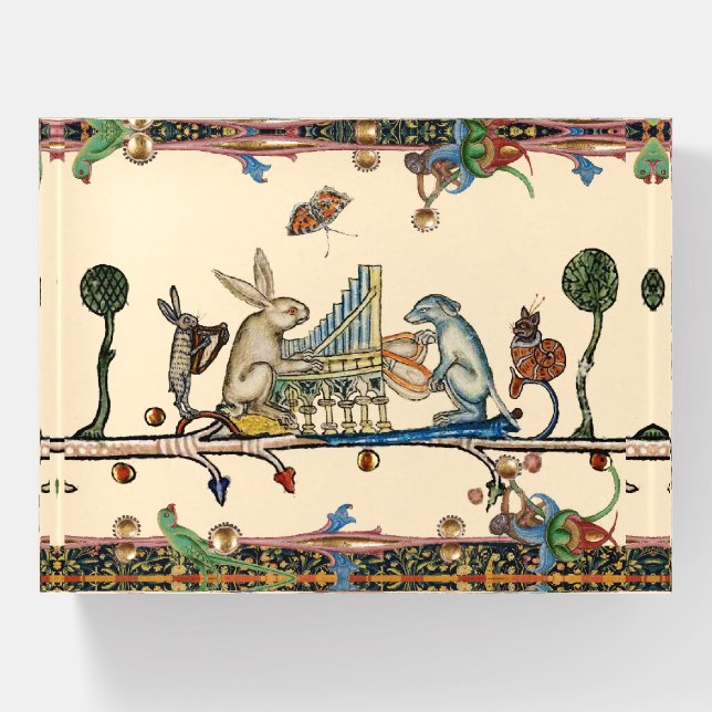 WEIRD MEDIEVAL BESTIARY MAKING MUSIC,Rabbit, Dog  Paperweight (Front)